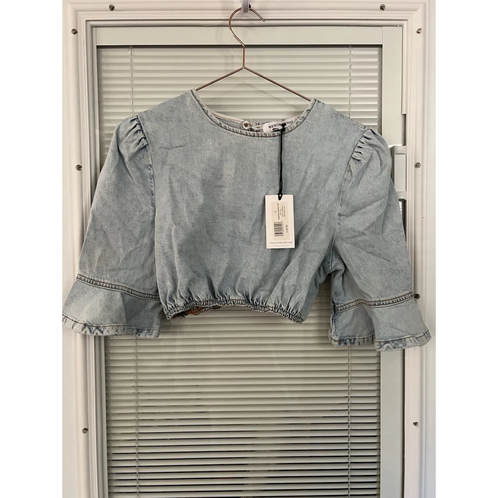 WeWoreWhat‎ Cropped Denim Top Indigo Comfort Size S NWT REVOLVE